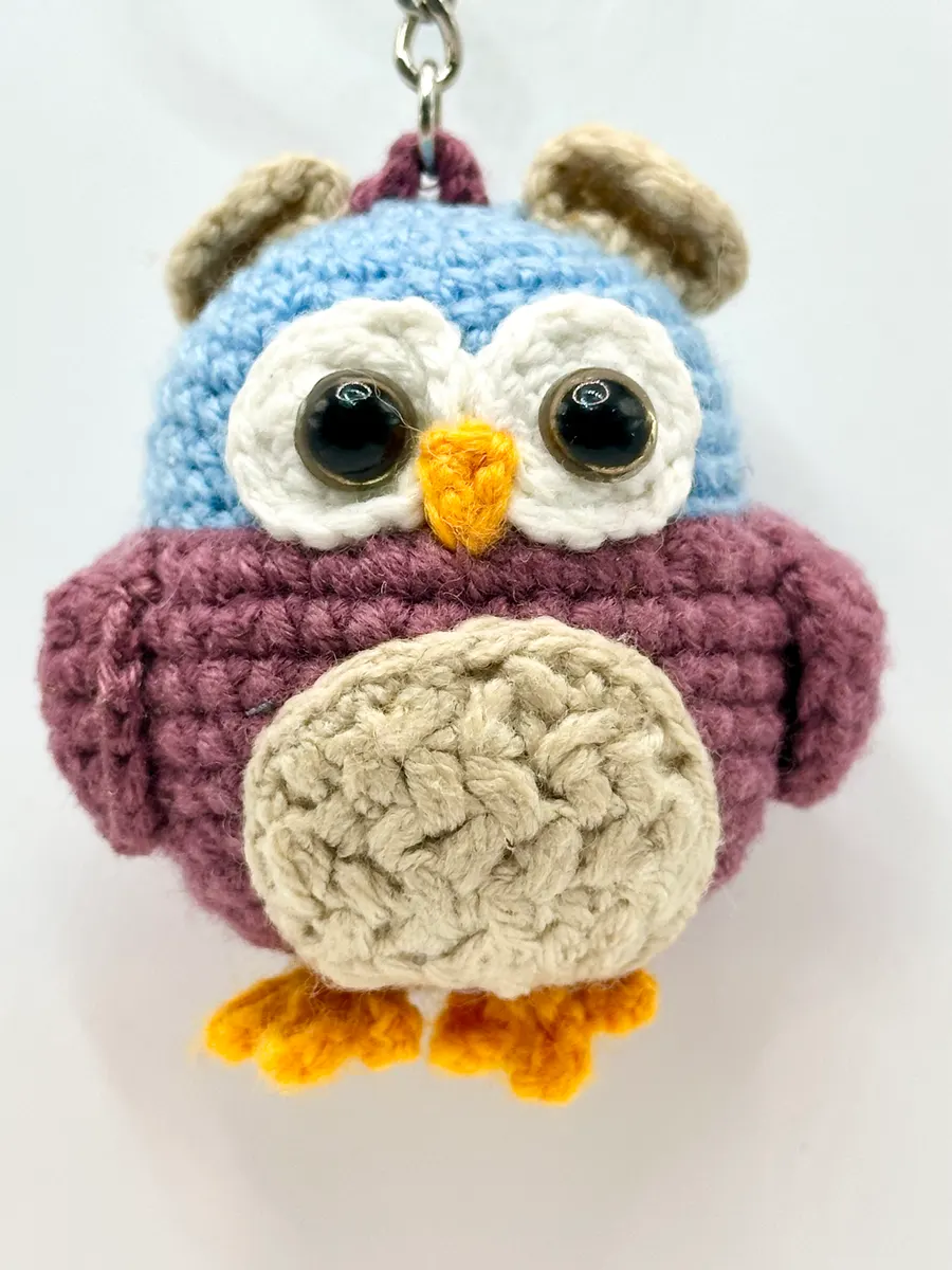 Owl charm in Sky and plum