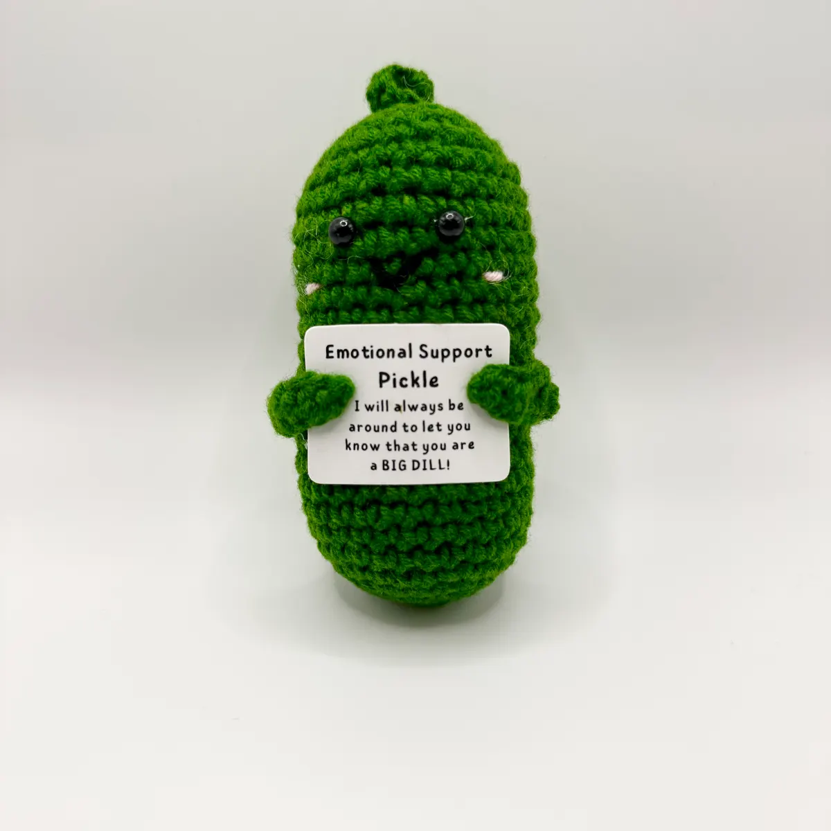 Pickle with a message card in Pickle green