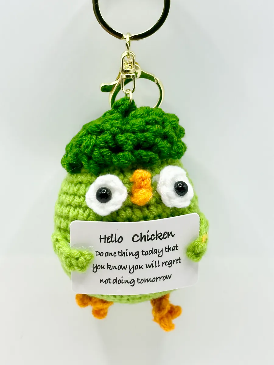 Hello chicken keychain in Green